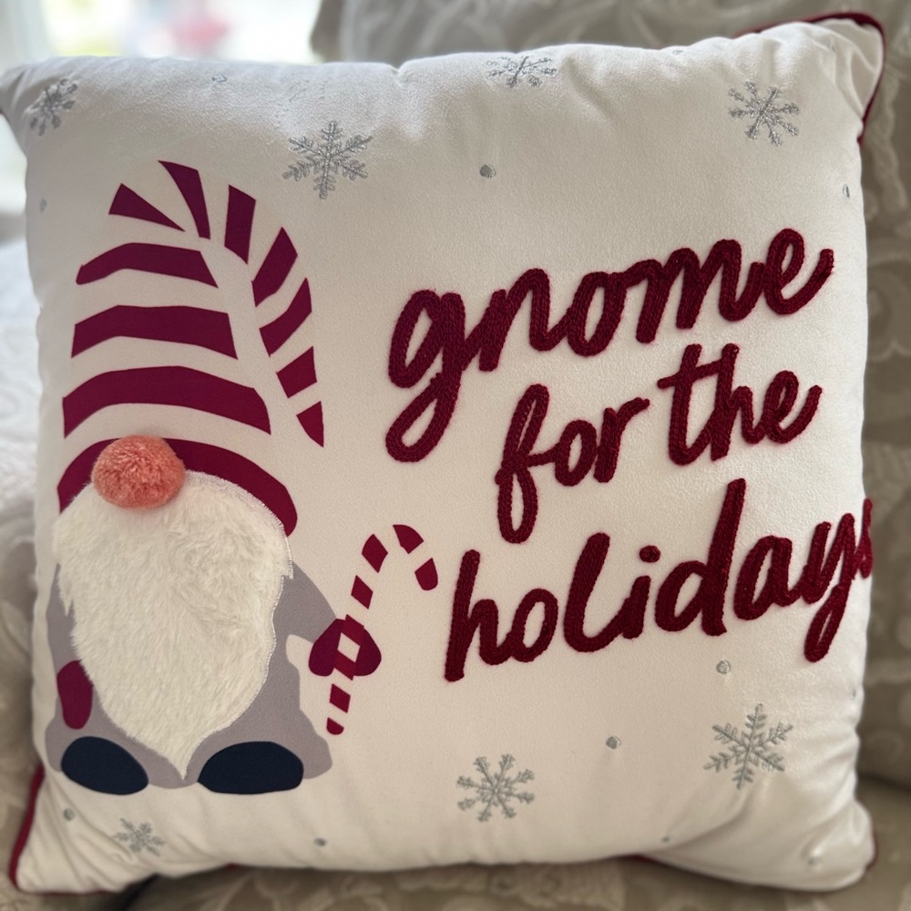 Festive Gnome Holiday Pillow - Red and White